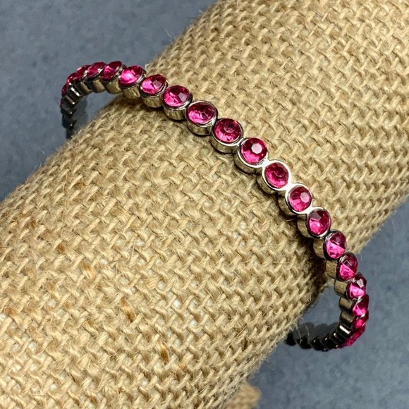 Vintage Jewelry - Bangle Bracelet Barbie Pink Rhinestone Silver Soft Girl Retro Granny Cottage